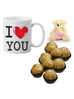 Personalized Mug Filled With 8 Pcs Ferraro Rochers Chocolate 4" Teddy Bear 